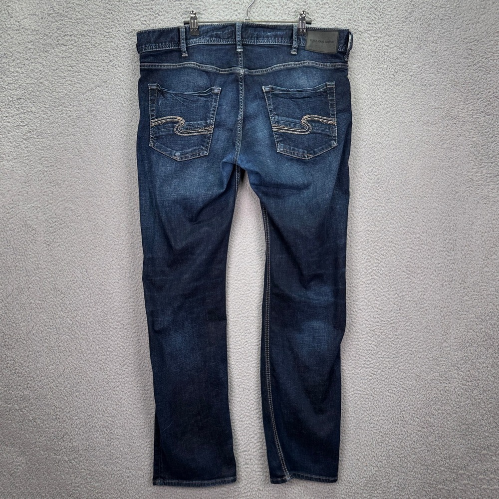 Silver Jeans Mens 36x34 Blue Allan Dark Wash Straight Leg Stretch Denim Preppy - Picture 2 of 13